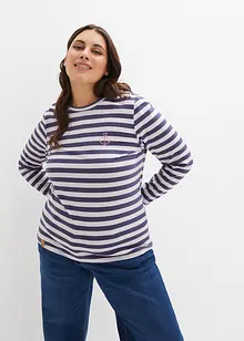 Gestreepte longsleeve met borduursel, bonprix