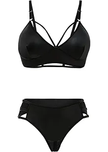Bralette en string ouvert in wetlook (2-dlg. set), bonprix
