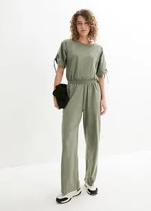 Jersey jumpsuit met rijgkoordjes en wijde pijpen, bonprix