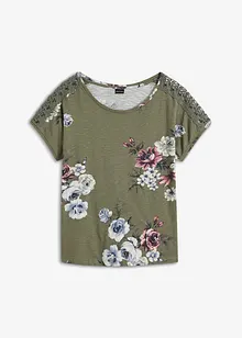 Gedessineerd shirt met kant, bonprix