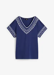 Comfortabel T-shirt met printed borduursel en biologisch katoen, bonprix