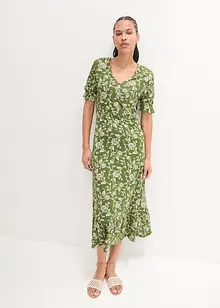 Jersey jurk met pofmouwen en volant, bonprix