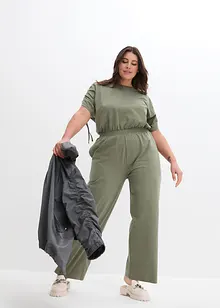 Jersey jumpsuit met rijgkoordjes en wijde pijpen, bonprix