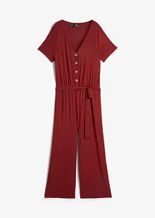 Jersey jumpsuit met V-hals, korte mouw, bonprix