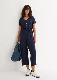 Jersey jumpsuit met V-hals, korte mouw, bonprix