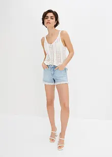 Jeans short met franjes en stras, BODYFLIRT