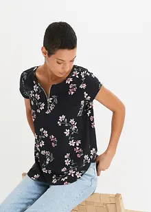 Shirt met ritssluiting in een katoenmix, bonprix