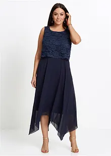 Premium chiffon midi jurk met kant, bonprix