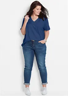 Wijd longshirt met V-hals, korte mouw  (set van 5), bonprix