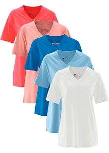 Wijd longshirt met V-hals, korte mouw  (set van 5), bonprix
