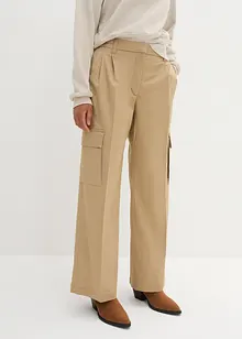 Wide leg 7/8 cargo broek met bandplooien en comfortband, bonprix