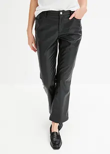 Wijde imitatieleren broek met mid waist, bonprix