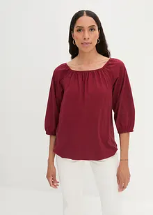 Katoenen shirt met carréhals en elastiek, halflange mouw, bonprix