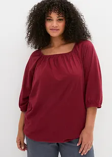 Katoenen shirt met carréhals en elastiek, halflange mouw, bonprix