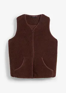 Mouwloos teddy vest met kangoeroezak, bonprix