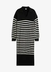 Gebreide oversized jurk met kraag en strepen, bonprix