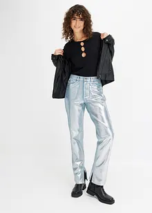 Glanzende straight jeans met high waist, bonprix