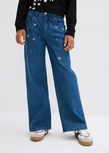 Meisjes jeans met borduursel, wide leg, bonprix