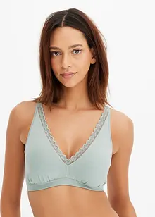 Geribde bralette met biologisch katoen en kant, bonprix