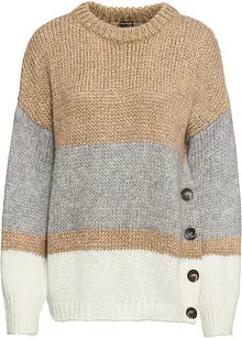 Oversized trui met strepen en knoopjes, bonprix