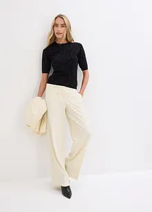 Fijngebreide trui met halflange mouwen en glittersteentjes, bonprix