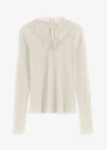 Geribd shirt met kanten halslijn, bonprix