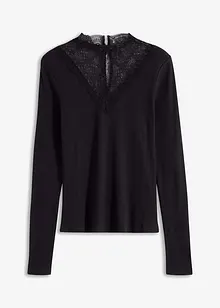 Geribd shirt met kanten halslijn, bonprix