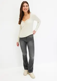 Geribd shirt met plooitjes en volants, bonprix