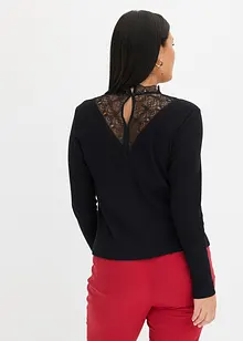 Geribd shirt met kanten halslijn, bonprix