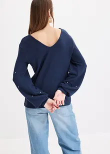 Knus fleece shirt met parels, bonprix
