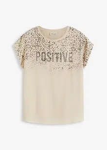 Shirt met geweven inzetstuk en glinsterende steentjes, bonprix