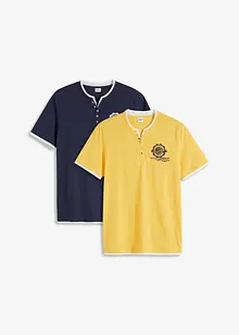 Henley shirt met korte mouwen (set van 2), van biologisch katoen, bonprix