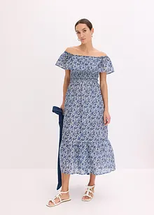 Boho midi jurk van licht katoen met een carmen-hals, bonprix