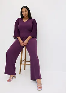 Jersey jumpsuit met plissé mouwen van fijn chiffon, bonprix