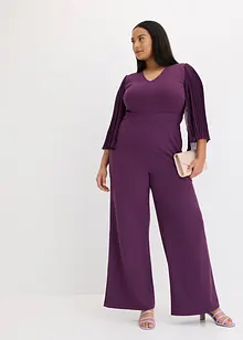 Jersey jumpsuit met plissé mouwen van fijn chiffon, bonprix