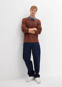 Poloshirt met geweven kraag, lange mouw, bonprix
