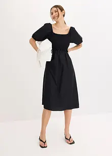 Midi jurk met pofmouwen en gesmokt detail, bonprix