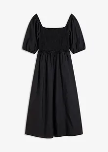 Midi jurk met pofmouwen en gesmokt detail, bonprix