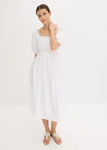 Midi jurk met pofmouwen en gesmokt detail, bonprix