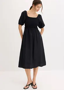Midi jurk met pofmouwen en gesmokt detail, bonprix