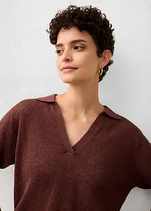Ajour poloshirt met linnen, bonprix