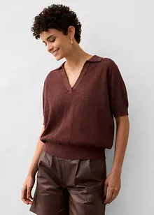 Ajour poloshirt met linnen, bonprix