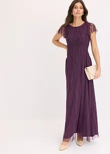Maxi jurk van delicate tule met parelborduursel, bonprix