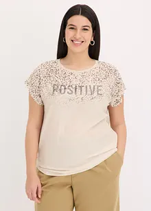 Shirt met geweven inzetstuk en glinsterende steentjes, bonprix