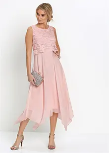Premium chiffon midi jurk met kant, bonprix