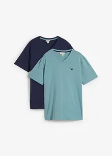 T-shirt met V-hals van biologisch katoen (set van 2), bonprix