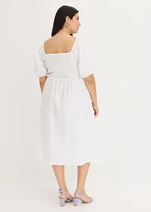 Midi jurk met pofmouwen en gesmokt detail, bonprix