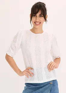 Shirt met broderie anglaise en volants, bonprix