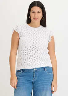 Gebreide top in gehaakte look met kant, bonprix