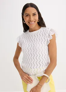 Gebreide top in gehaakte look met kant, bonprix